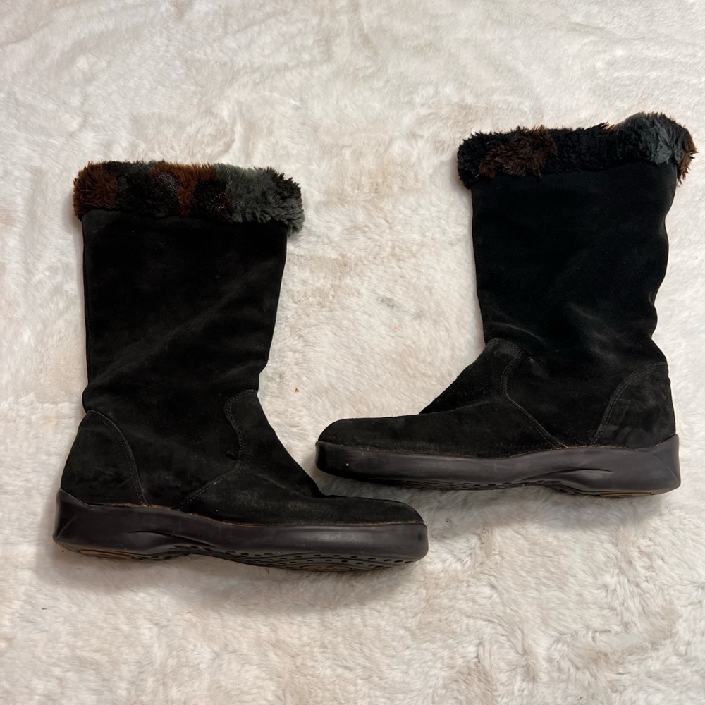 Santana Canada Black Suede Mid-Calf Fur Trim Boots